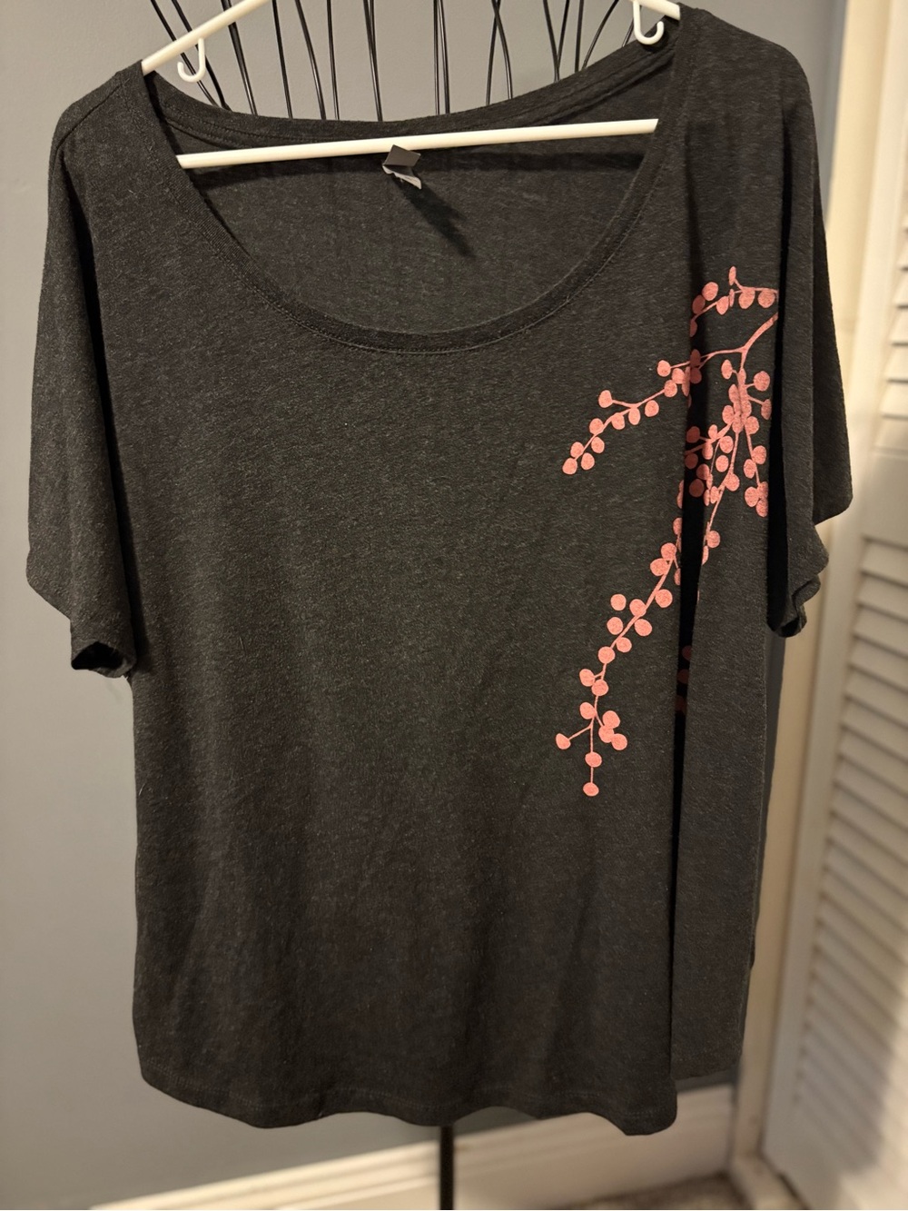Next Level Apparel Charcoal Tee with Pink Branch Graphic
